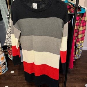 Blue Rain Sweater dress - Black, Gray, Red, and White